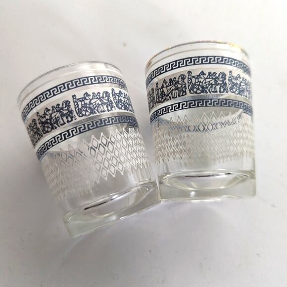 Vintage Jeanette Glass Patrician Greek Key Pattern Hellenic Chariot Shot Glasses - Picture 4 of 6